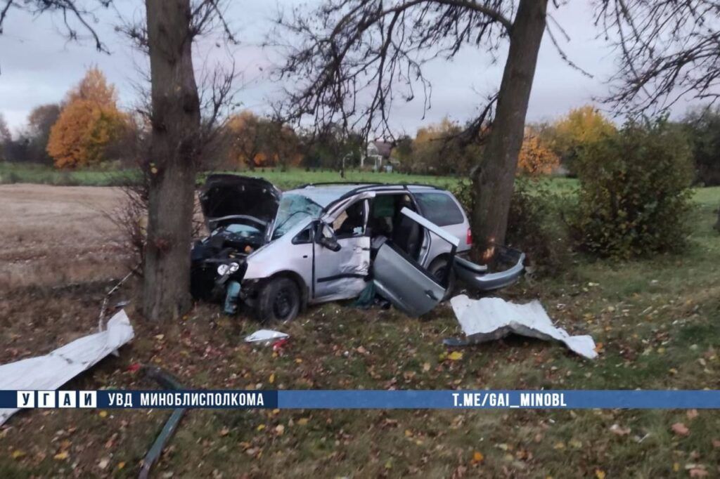 Под Минском Ford съехал с трассы и врезался в остановку