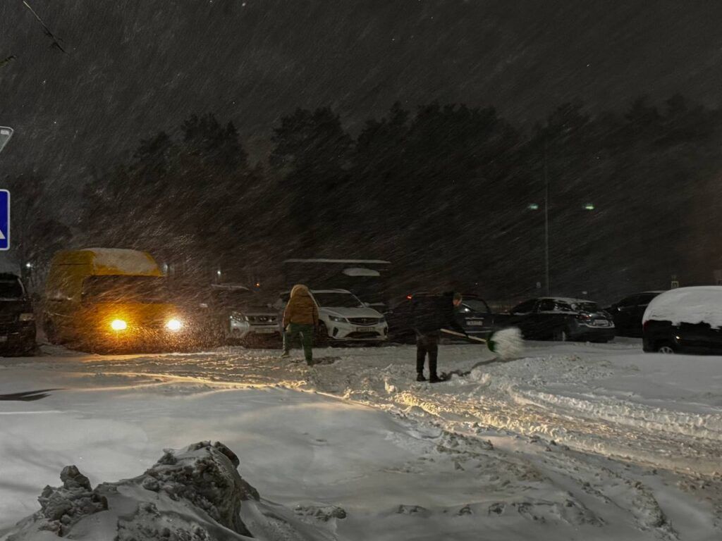 Жители деревни Лесковка собственными силами расчищают улицы ночью